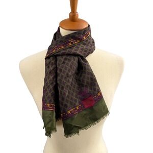 Moschino Silk Scarf Principe Azzurro Green Purple Fleur de Lis Italy